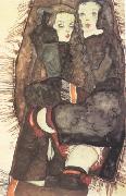 Two Girls on Fringed Blanket (mk12) Egon Schiele